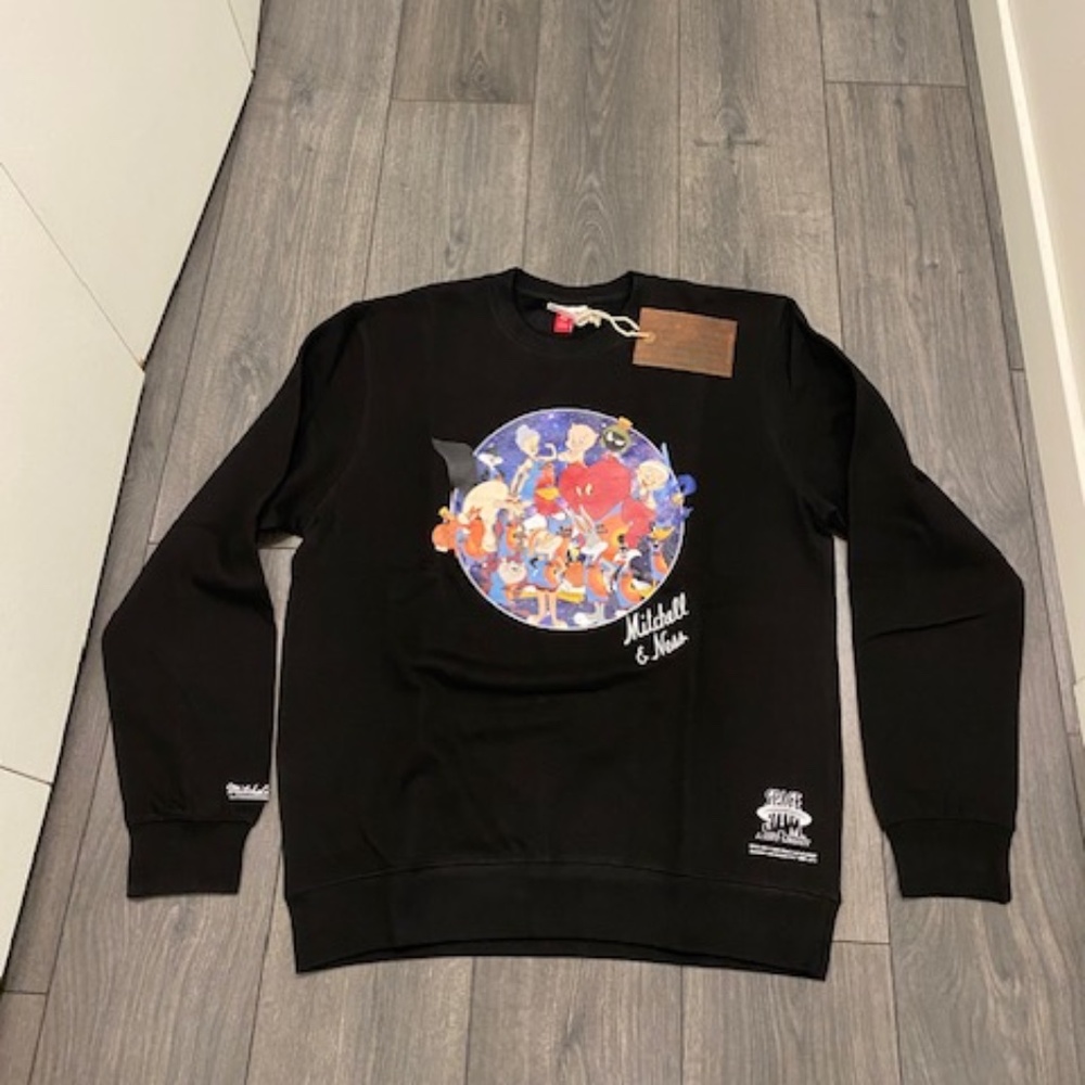 Mitchell & Ness Space Jam Squad Black Crewneck Sweatshirt NWT